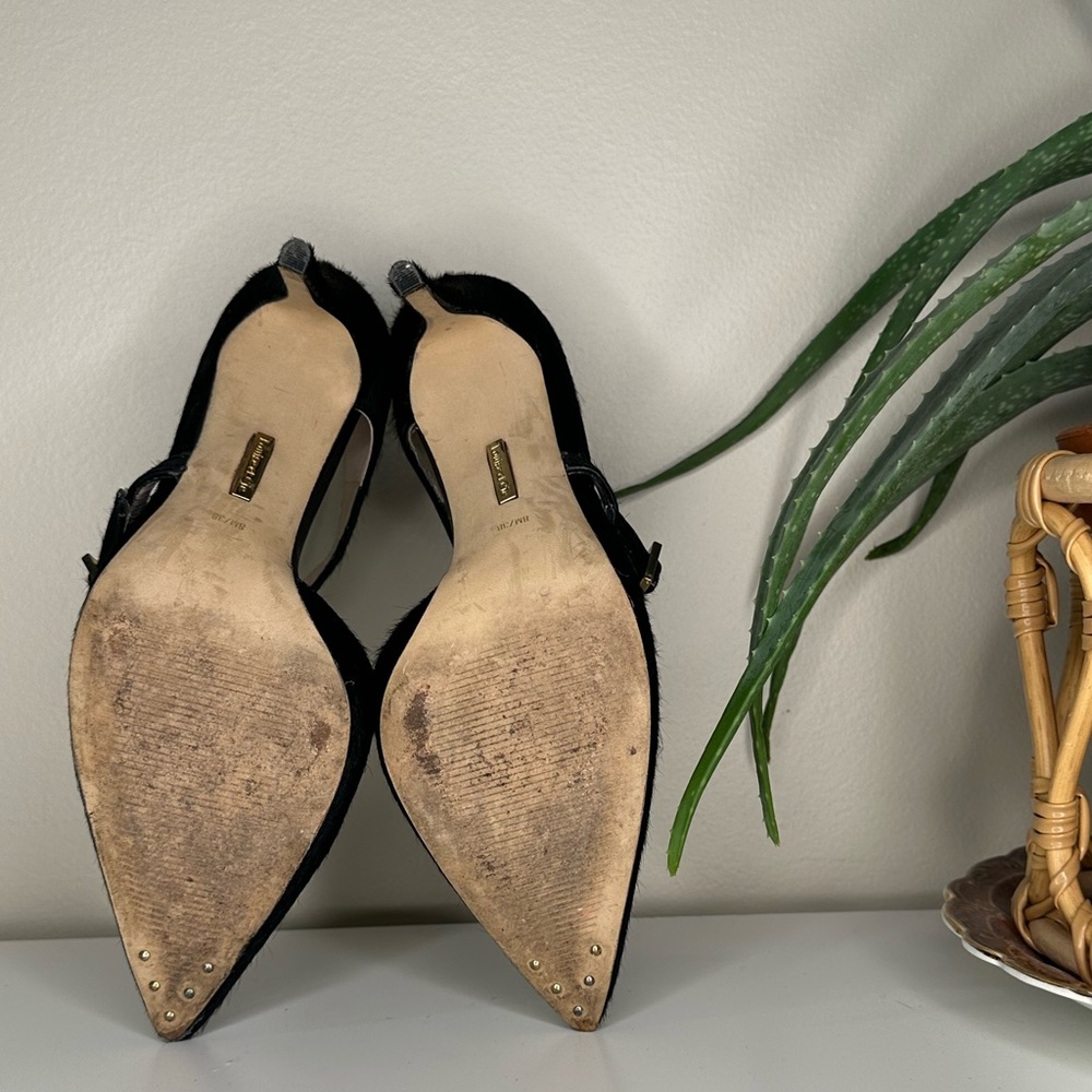 Louise et Cie Black Calf Hair d’Orsay Heels Pointed Toe Stiletto Pumps Size 8.5 - Picture 7 of 14